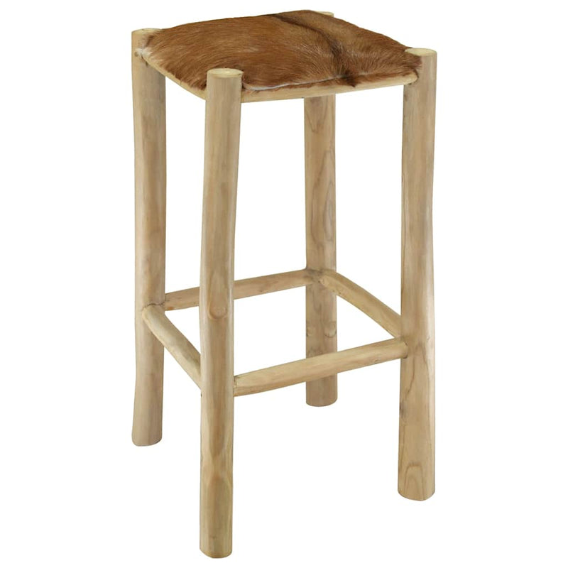 vidaXL Bar Stool Goatskin Leather and Solid Teak Wood