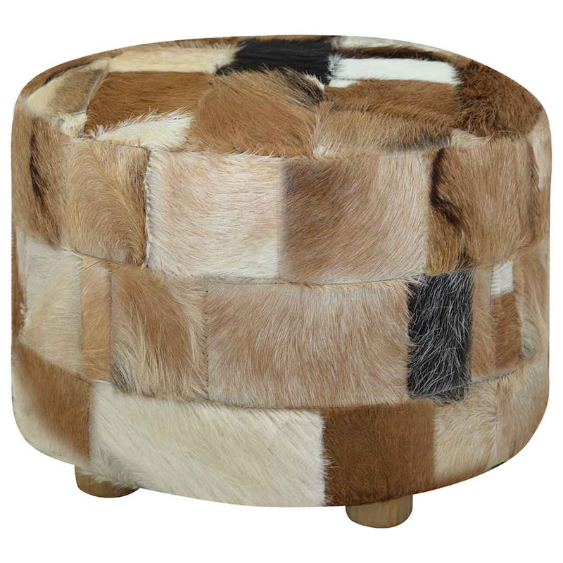 vidaXL Pouffe Goatskin Leather Round 50x50x45 cm