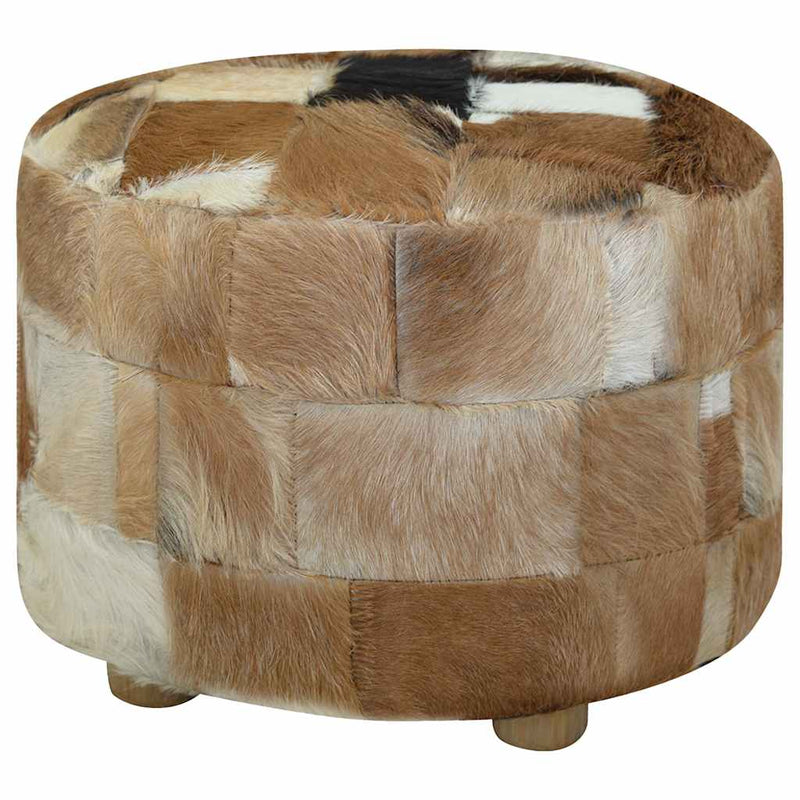 vidaXL Pouffe Goatskin Leather Round 50x50x45 cm