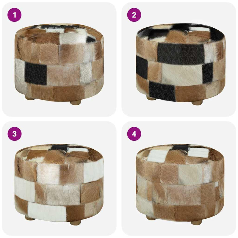 vidaXL Pouffe Goatskin Leather Round 50x50x45 cm