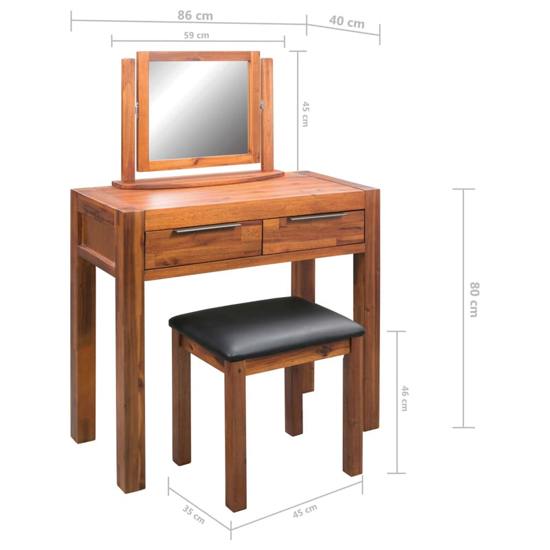 vidaXL Dressing Table with Stool and Mirror Solid Acacia Wood