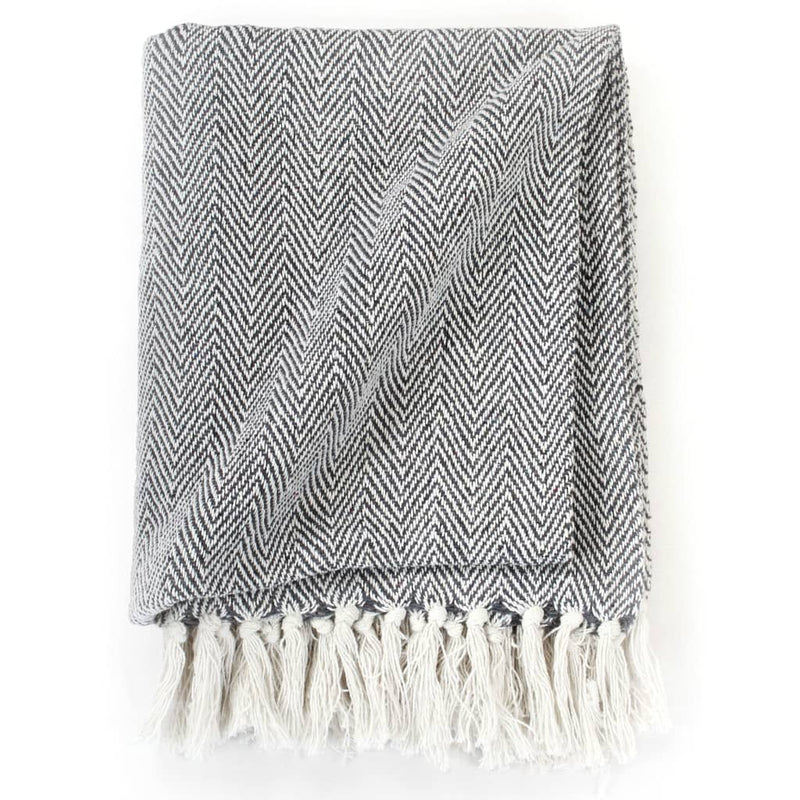vidaXL Throw Cotton Herringbone 125x150 cm Navy Blue