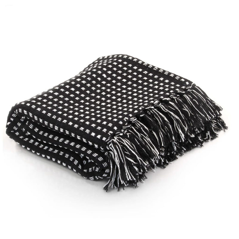 Throw Cotton Squares 125x150 cm Black