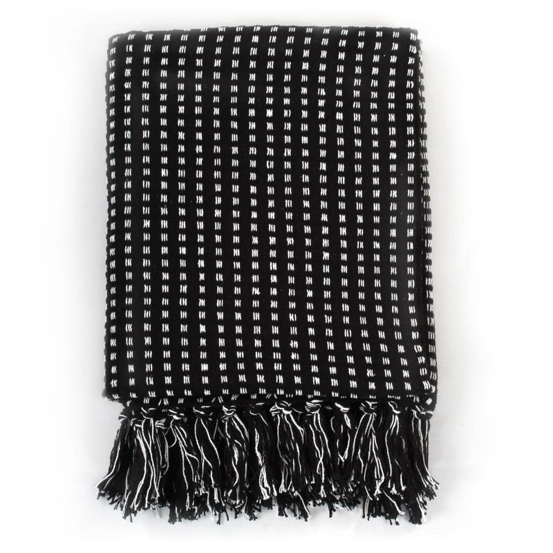 vidaXL Throw Cotton Squares 125x150 cm Black