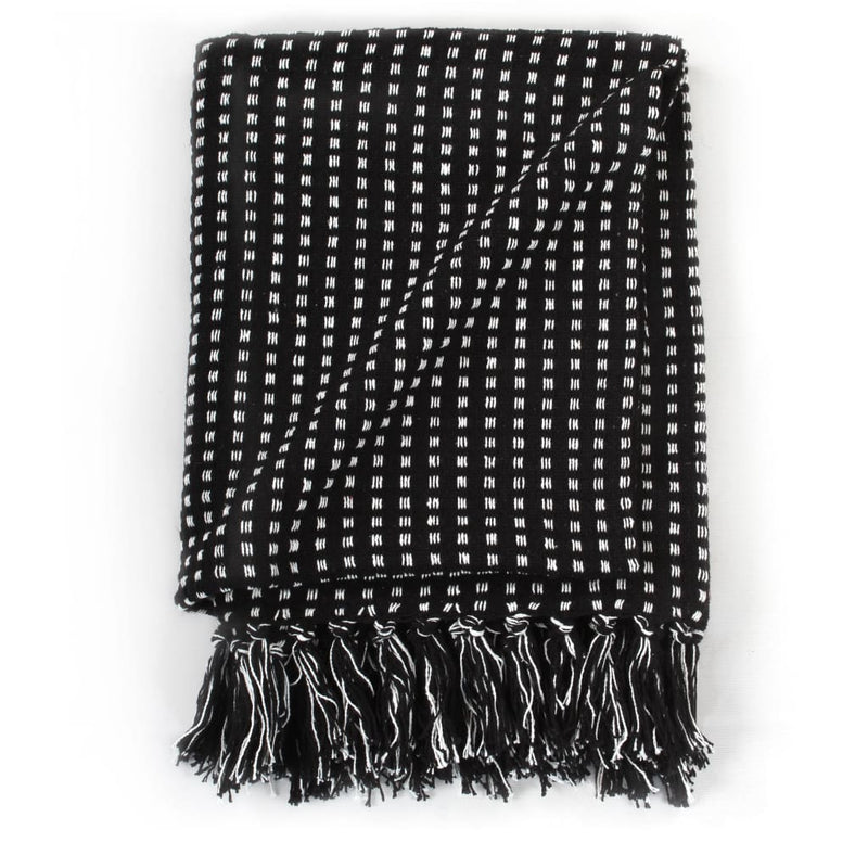 vidaXL Throw Cotton Squares 125x150 cm Black