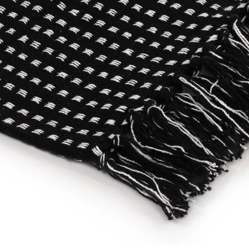vidaXL Throw Cotton Squares 125x150 cm Black
