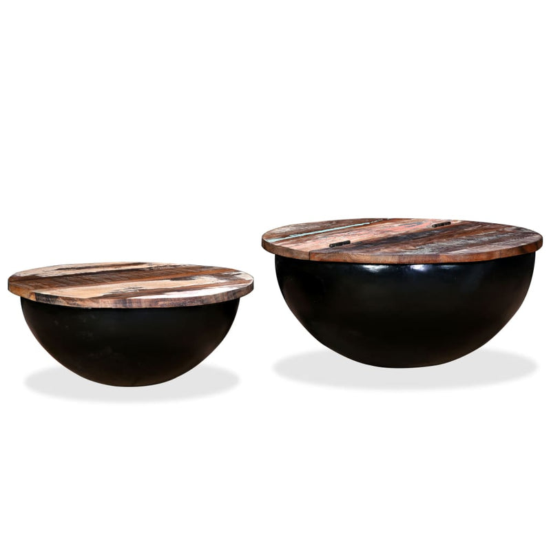 vidaXL Coffee Table Set 2 Pieces Solid Reclaimed Wood Black Bowl Shape