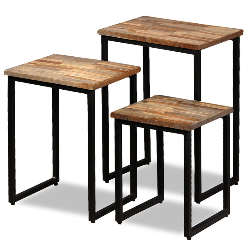 vidaXL 3 Piece Nesting Coffee Table Set Solid Reclaimed Teak