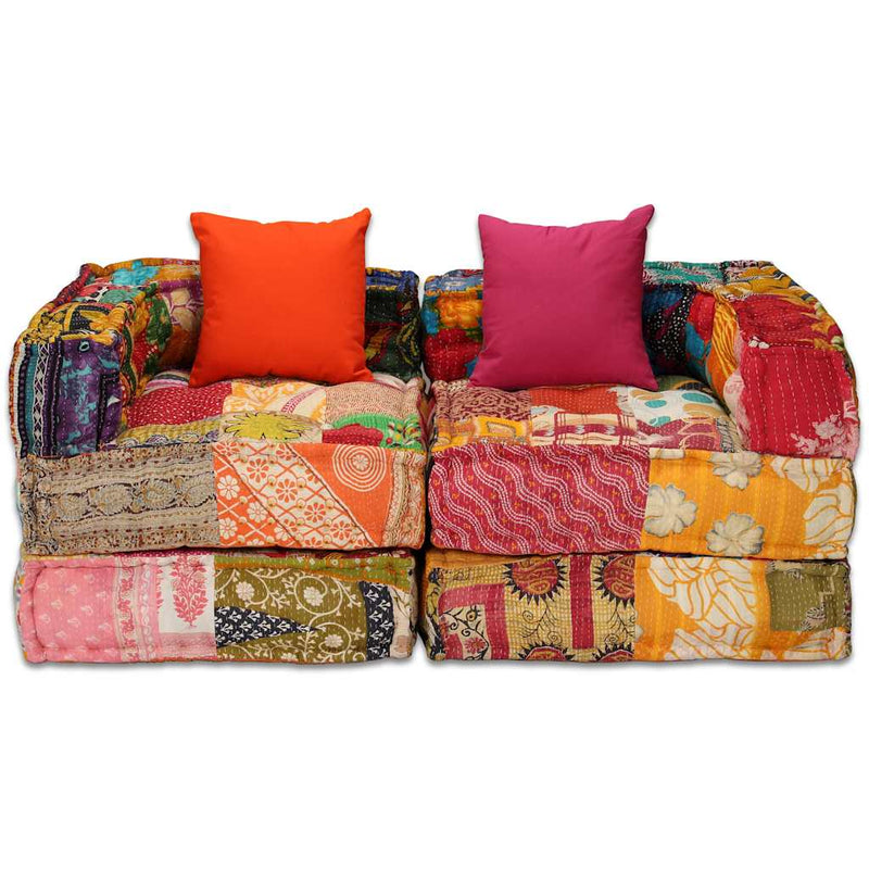 vidaXL 2-Seater Modular Pouffe Patchwork Fabric