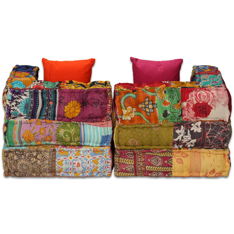 2-Seater Modular Pouffe Patchwork Fabric