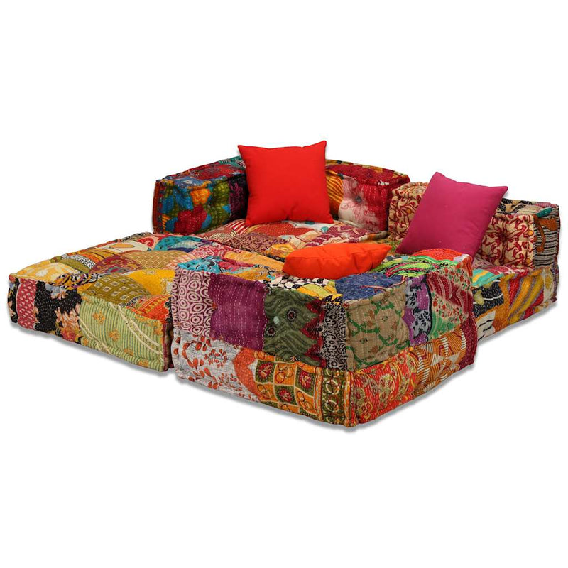 vidaXL 3-Seater Modular Pouffe Patchwork Fabric