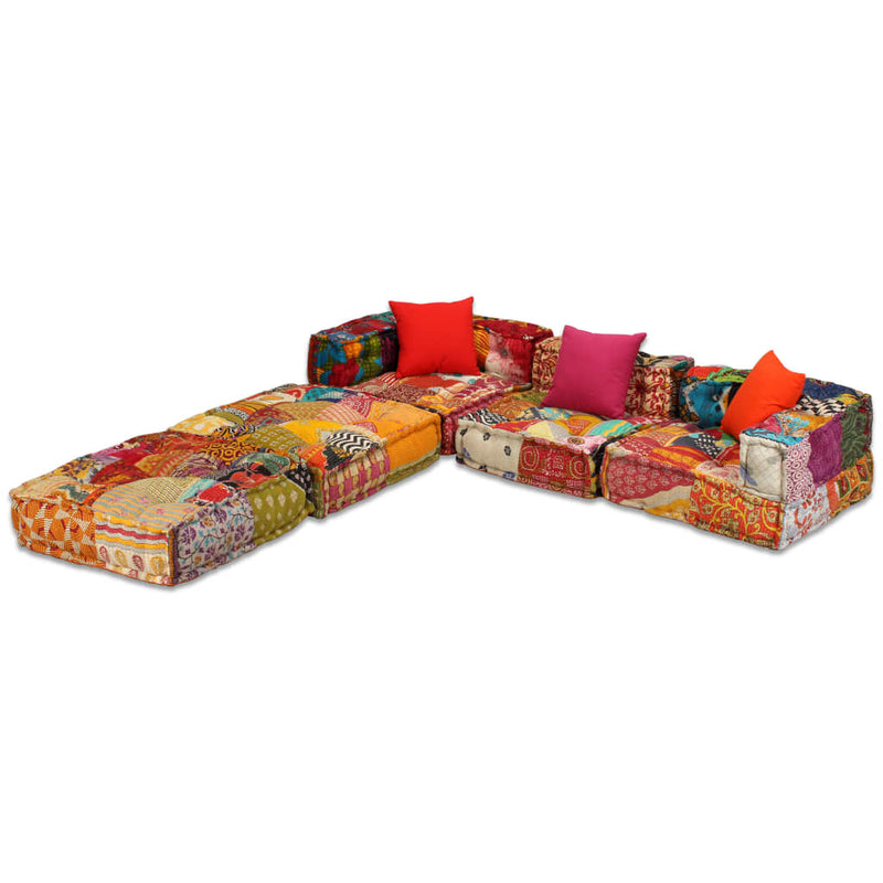 3-Seater Modular Pouffe Patchwork Fabric