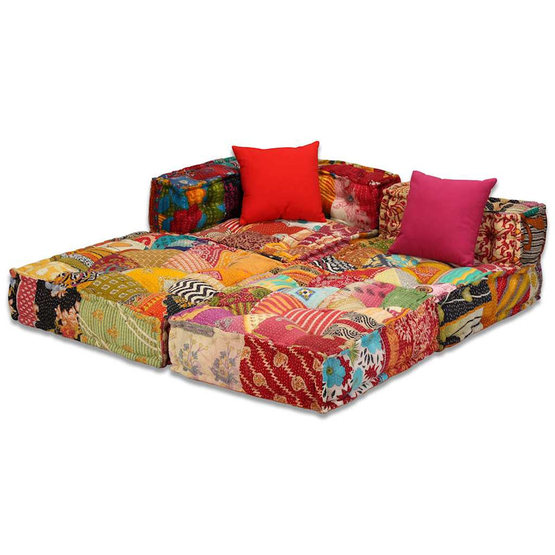 vidaXL 3-Seater Modular Pouffe Patchwork Fabric