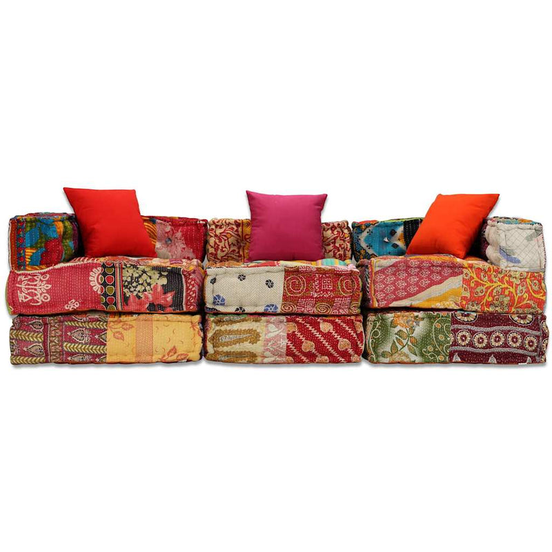 vidaXL 3-Seater Modular Pouffe Patchwork Fabric