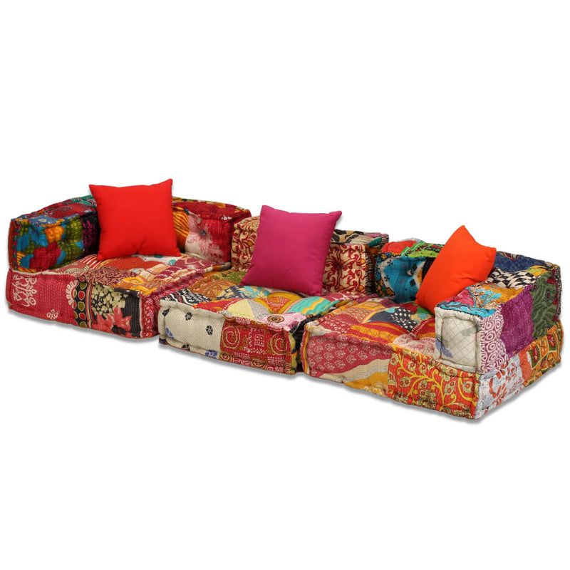 3-Seater Modular Pouffe Patchwork Fabric