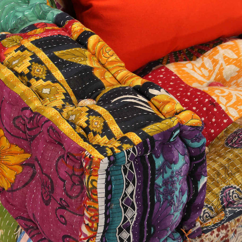 vidaXL 4-Seater Modular Pouffe Patchwork Fabric