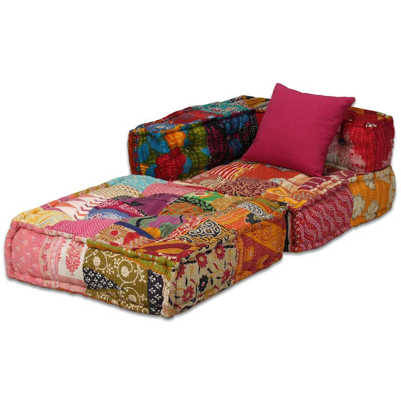 vidaXL 4-Seater Modular Pouffe Patchwork Fabric