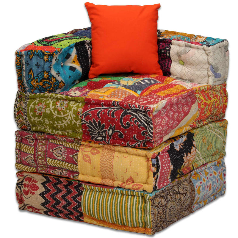 4-Seater Modular Pouffe Patchwork Fabric