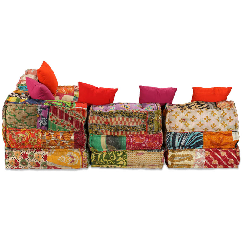 4-Seater Modular Pouffe Patchwork Fabric