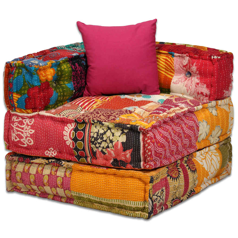 vidaXL 4-Seater Modular Pouffe Patchwork Fabric