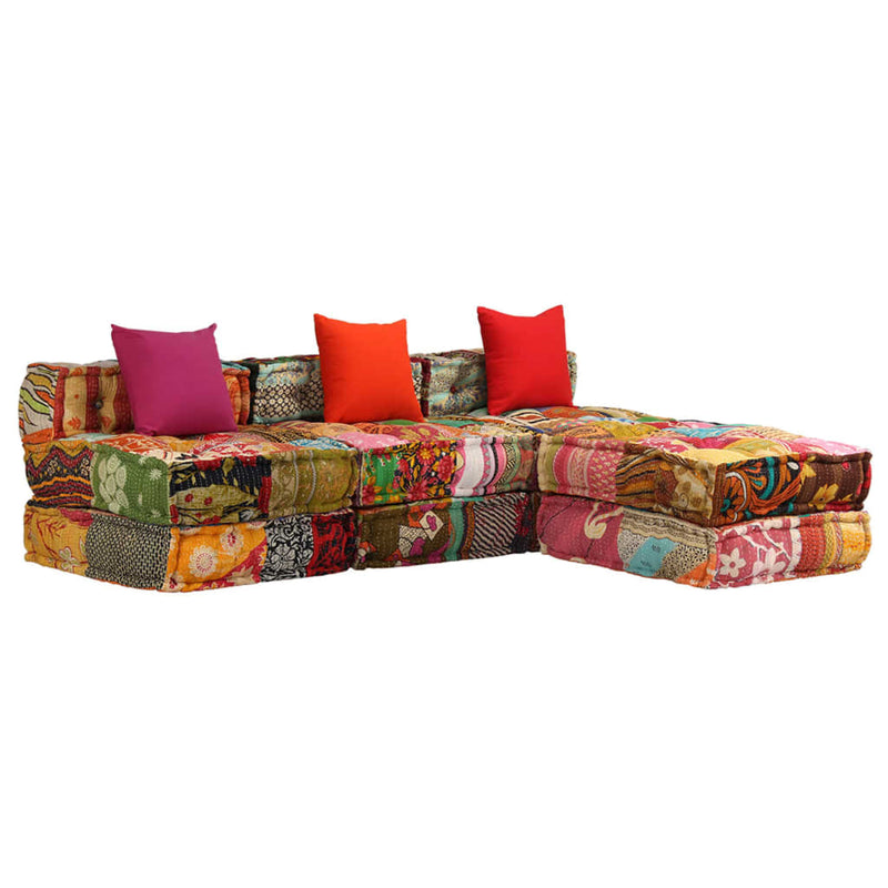 vidaXL 3-Seater Modular Pouffe Patchwork Fabric