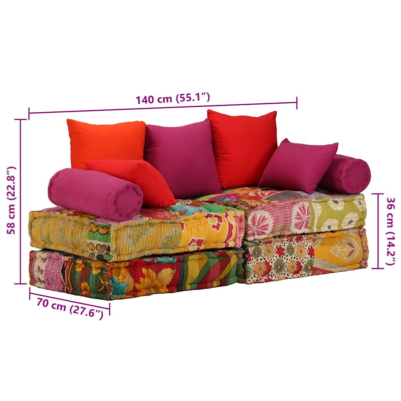vidaXL 2-Seater Modular Pouffe Patchwork Fabric