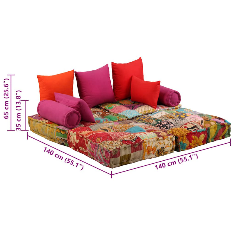 vidaXL 2-Seater Modular Pouffe Patchwork Fabric