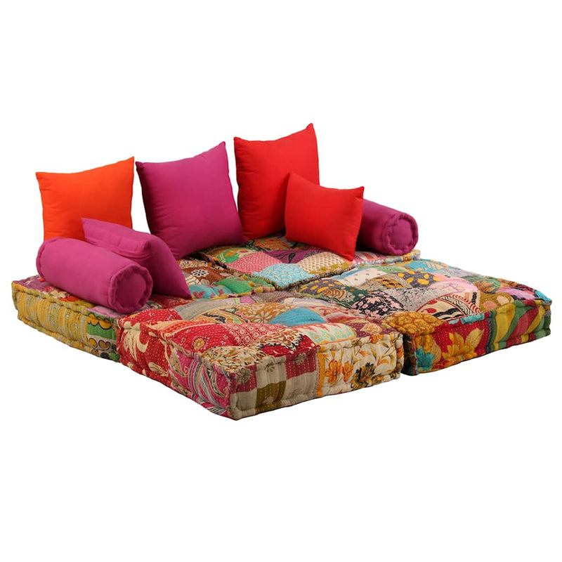 vidaXL 2-Seater Modular Pouffe Patchwork Fabric
