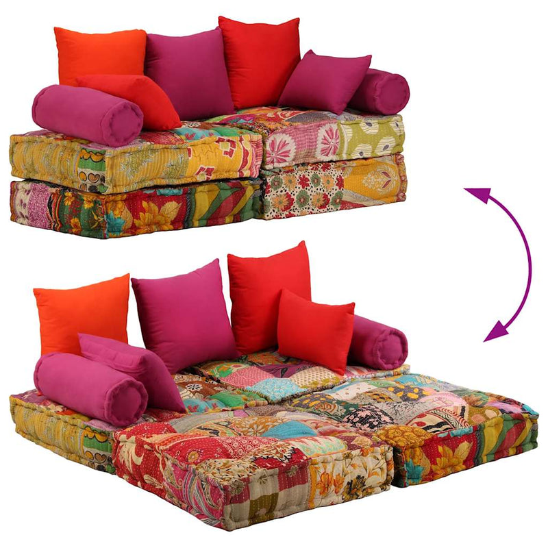 vidaXL 2-Seater Modular Pouffe Patchwork Fabric
