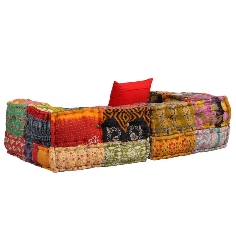 2-Seater Modular Pouffe Patchwork Fabric