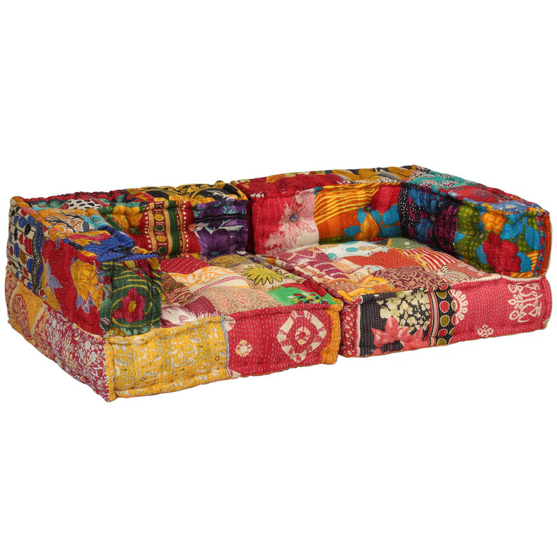 2-Seater Modular Pouffe Patchwork Fabric