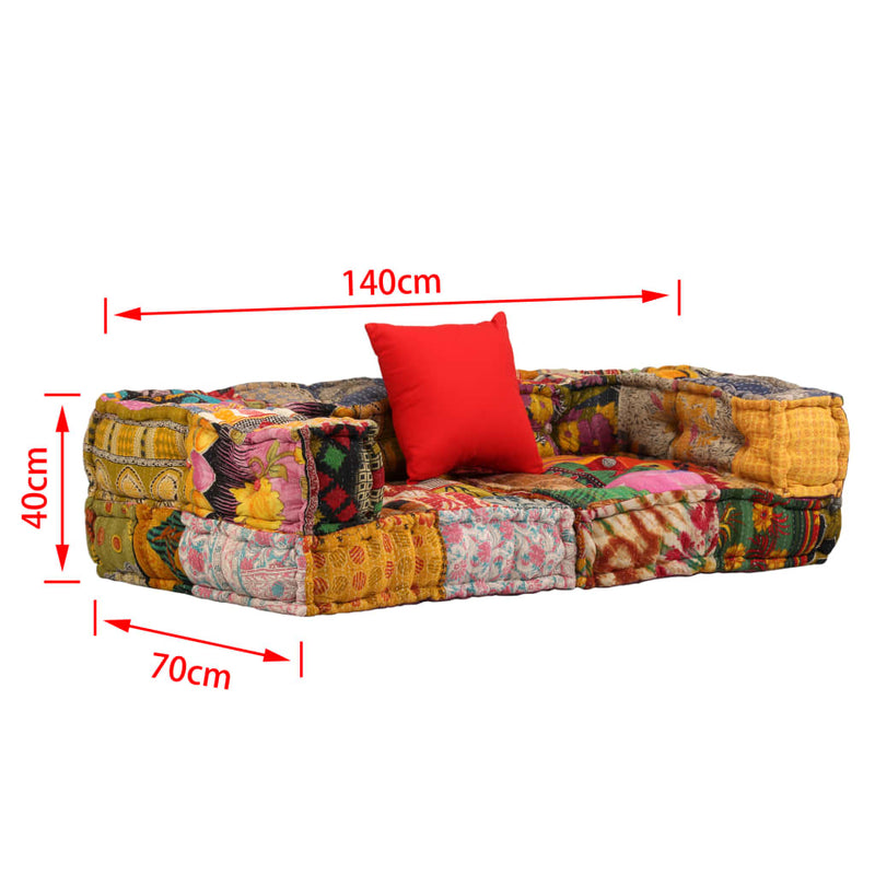 2-Seater Modular Pouffe Patchwork Fabric