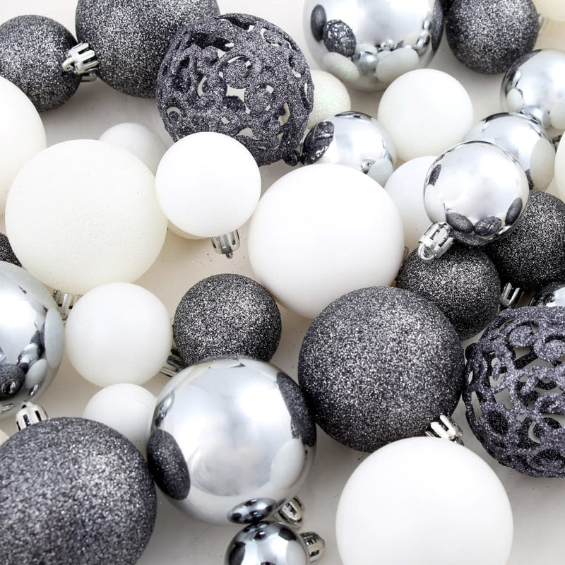 vidaXL 100 Piece Christmas Ball Set 3/4/6 cm White/Grey
