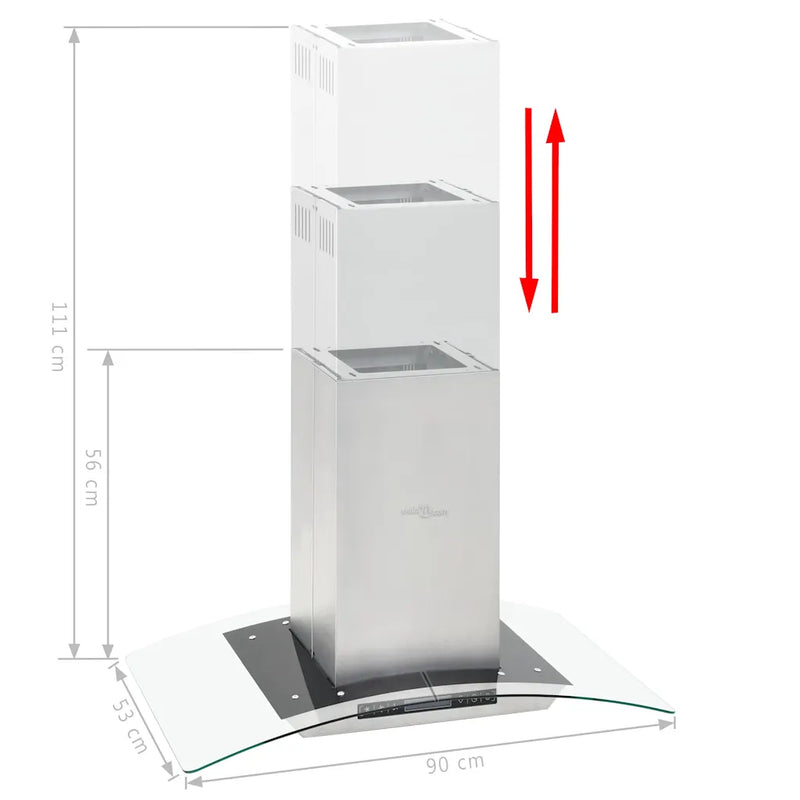 Island Range Hood 90 cm LCD Display Touch Sensor 756 m��/h LED