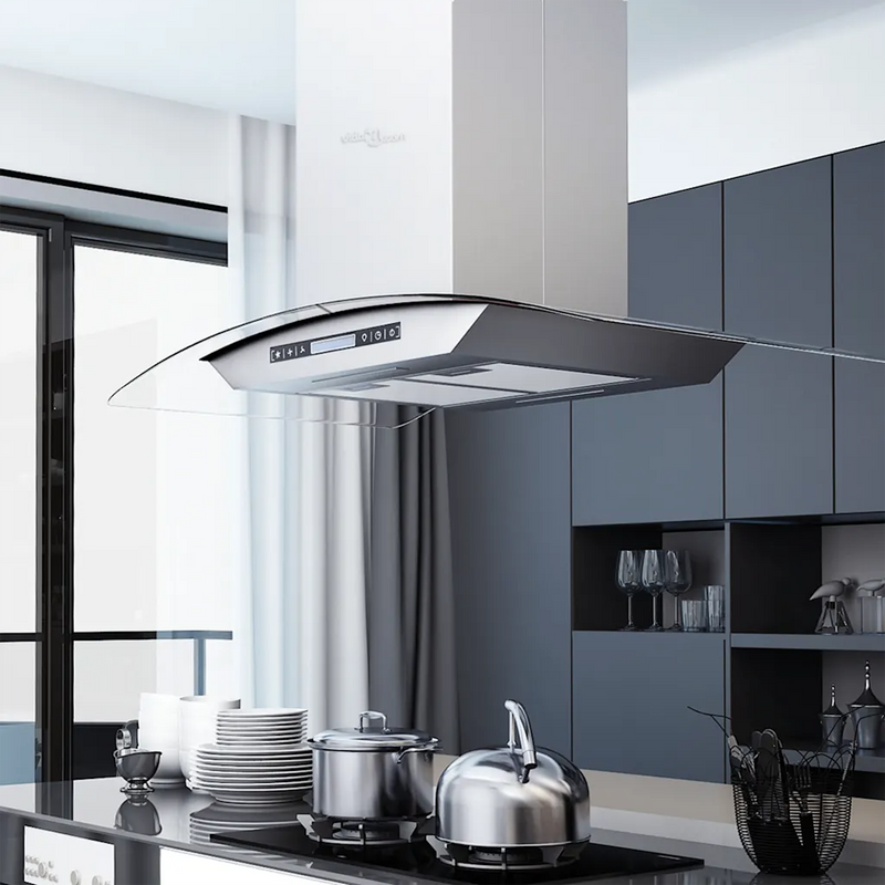 Island Range Hood 90 cm LCD Display Touch Sensor 756 m��/h LED