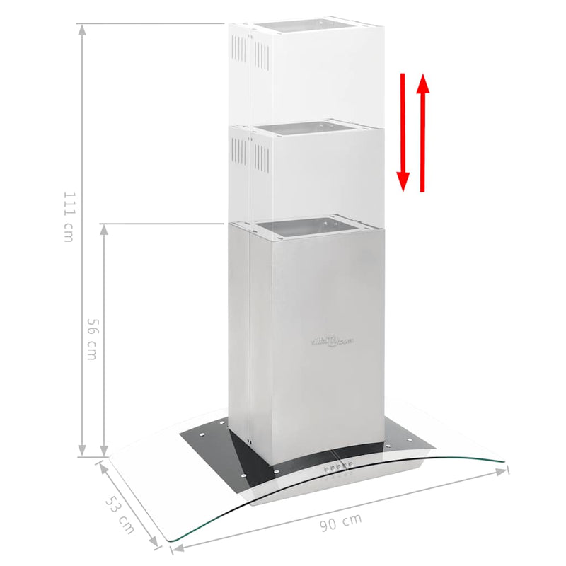 vidaXL Island Range Hood 90 cm Stainless Steel 756 m³/h LED