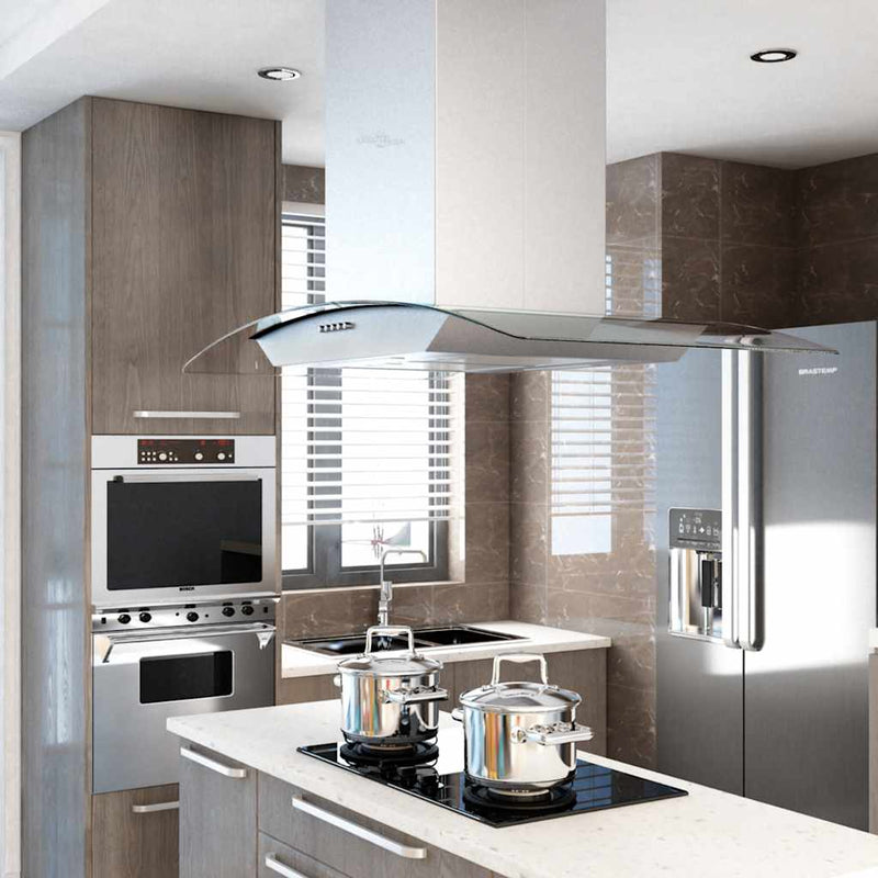 vidaXL Island Range Hood 90 cm Stainless Steel 756 m³/h LED