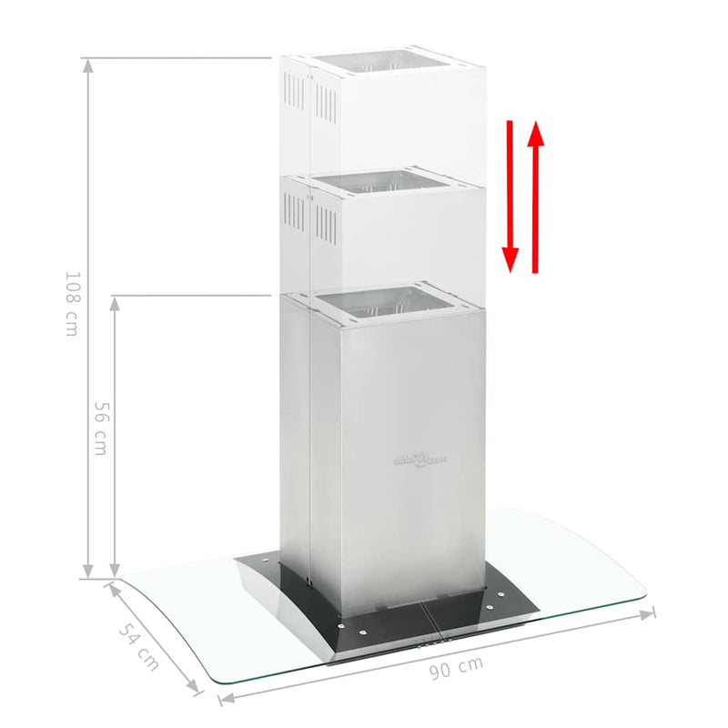 vidaXL Island Range Hood 90 cm Stainless Steel 756 m³/h LED