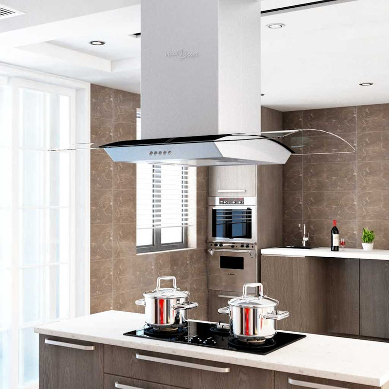 vidaXL Island Range Hood 90 cm Stainless Steel 756 m³/h LED