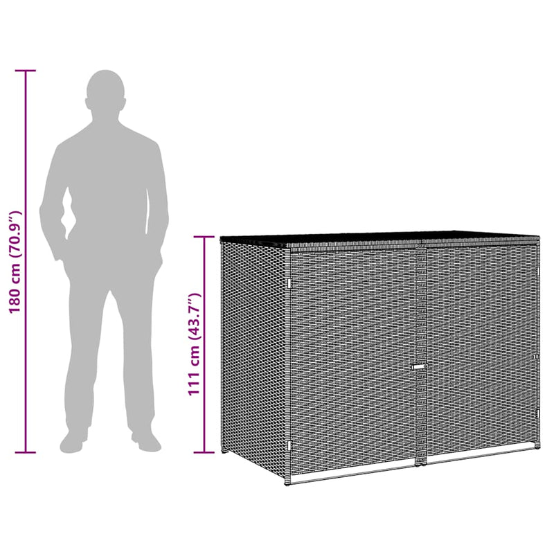 vidaXL Double Wheelie Bin Shed Poly Rattan Black 148x80x111 cm