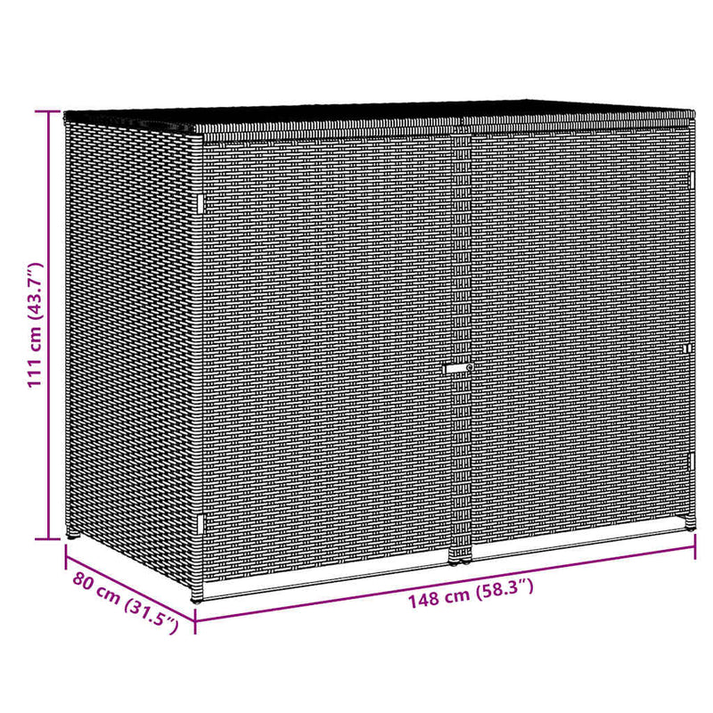 vidaXL Double Wheelie Bin Shed Poly Rattan Black 148x80x111 cm