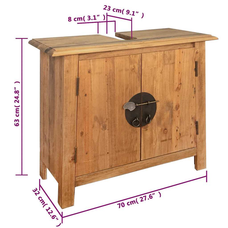 vidaXL Bathroom Vanity Cabinet Solid Pinewood 70x32x63 cm