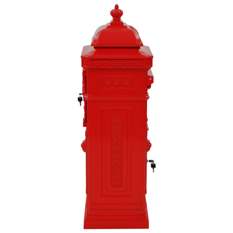Pillar Letterbox Aluminium Vintage Style Rustproof Red