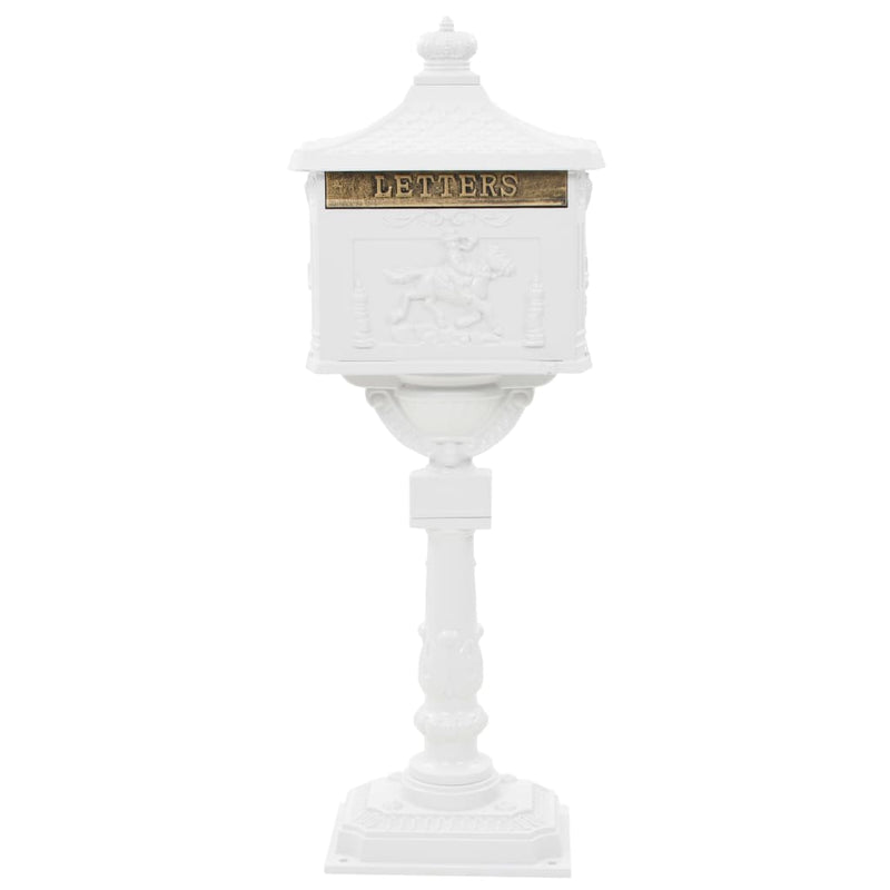 vidaXL Pedestal Letterbox Aluminium Vintage Style Rustproof White