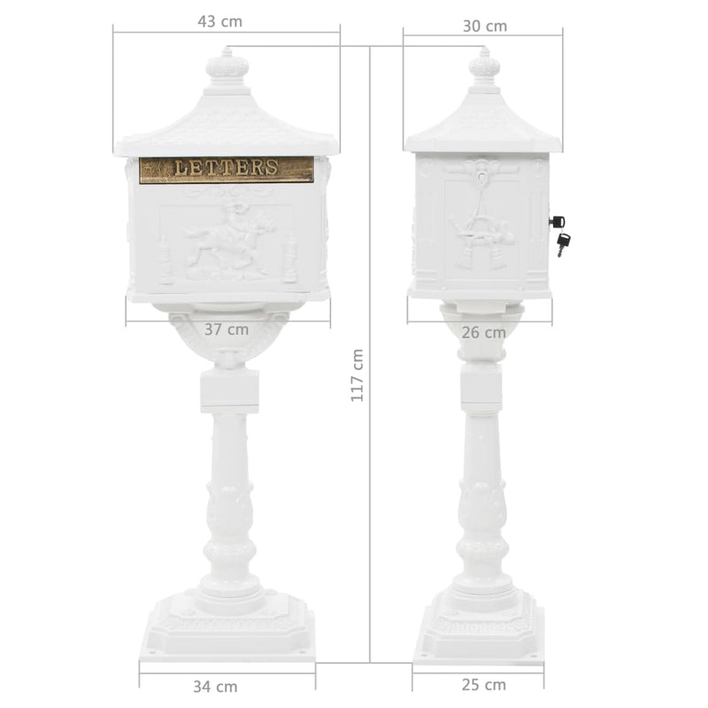vidaXL Pedestal Letterbox Aluminium Vintage Style Rustproof White