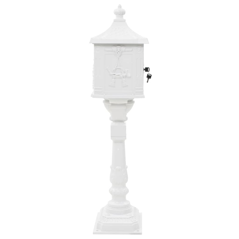 vidaXL Pedestal Letterbox Aluminium Vintage Style Rustproof White