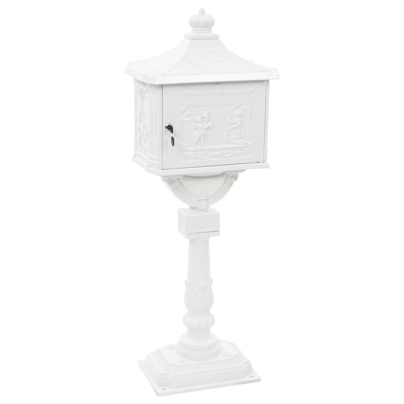 vidaXL Pedestal Letterbox Aluminium Vintage Style Rustproof White