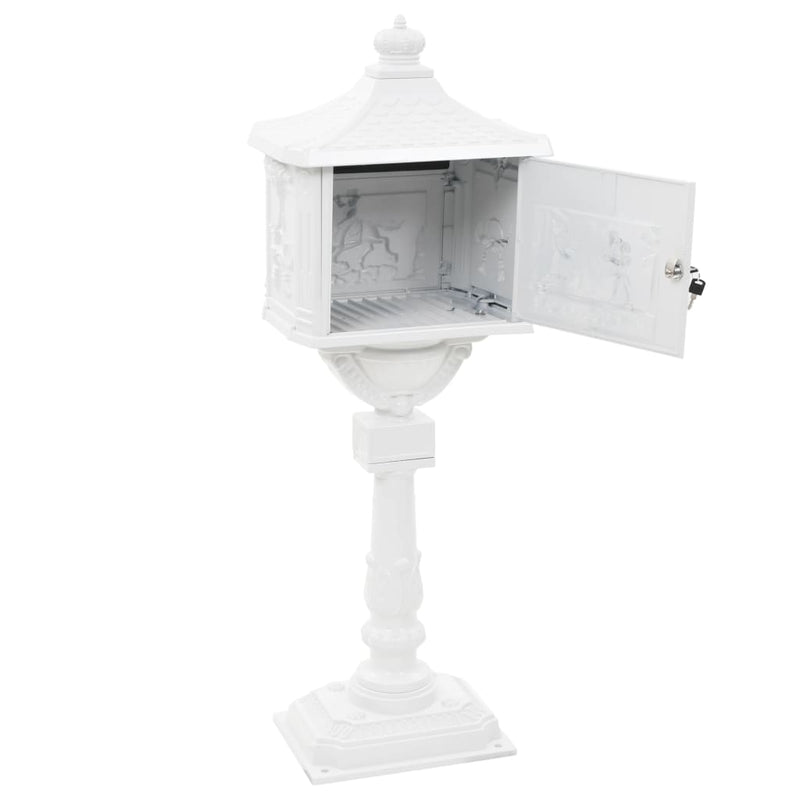 vidaXL Pedestal Letterbox Aluminium Vintage Style Rustproof White