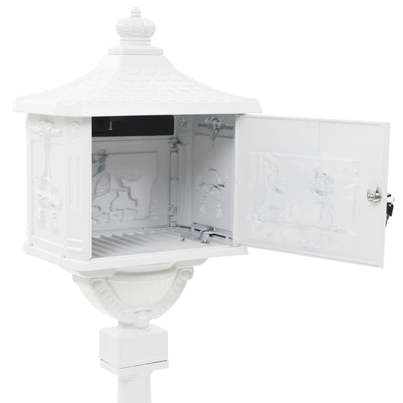 vidaXL Pedestal Letterbox Aluminium Vintage Style Rustproof White