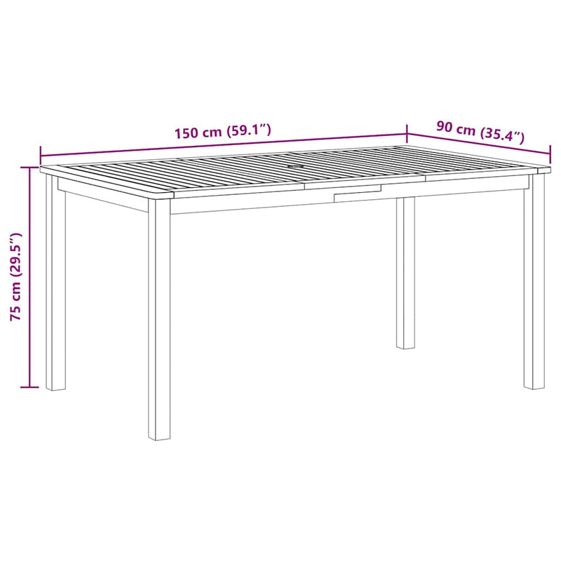 vidaXL Garden Table 150x90x74 cm Solid Acacia Wood